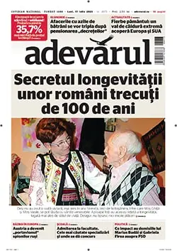 Prima pagină anunț în ziarul Adevarul