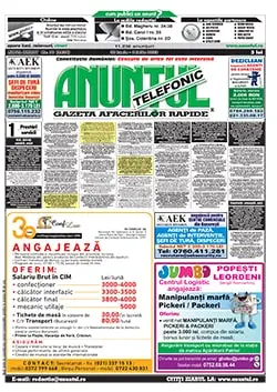 Prima pagină anunț în ziarul Anuntul Telefonic